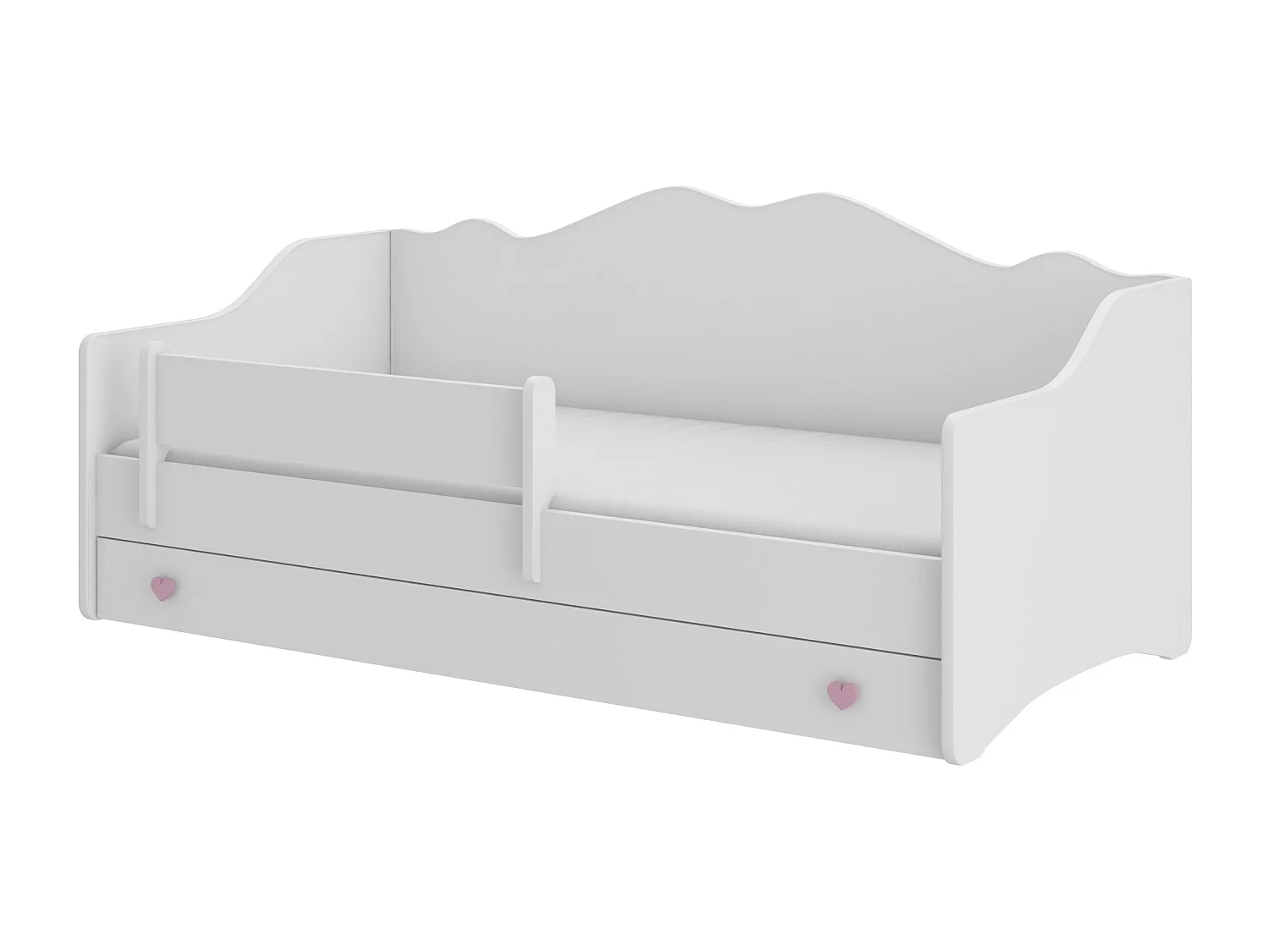 Lit enfant avec tiroirs de rangement bois blanc 80x160 petit coeur rose Belly