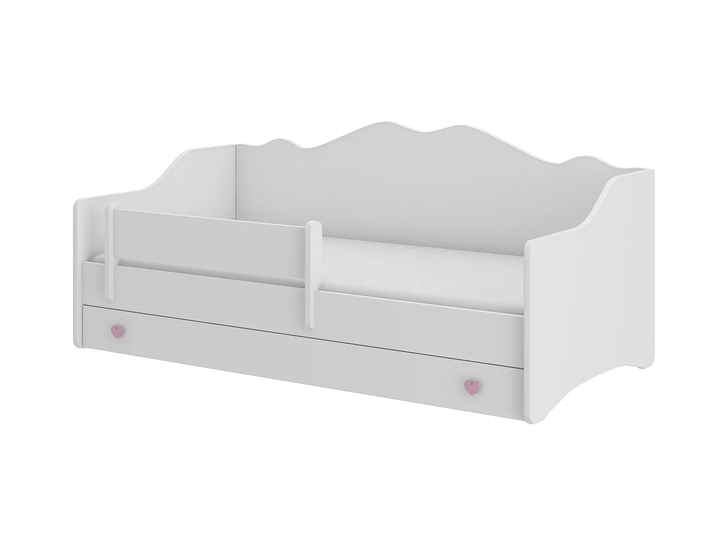 Kinderbed met witte houten opberglades 80x160 cm klein roze hart Belly