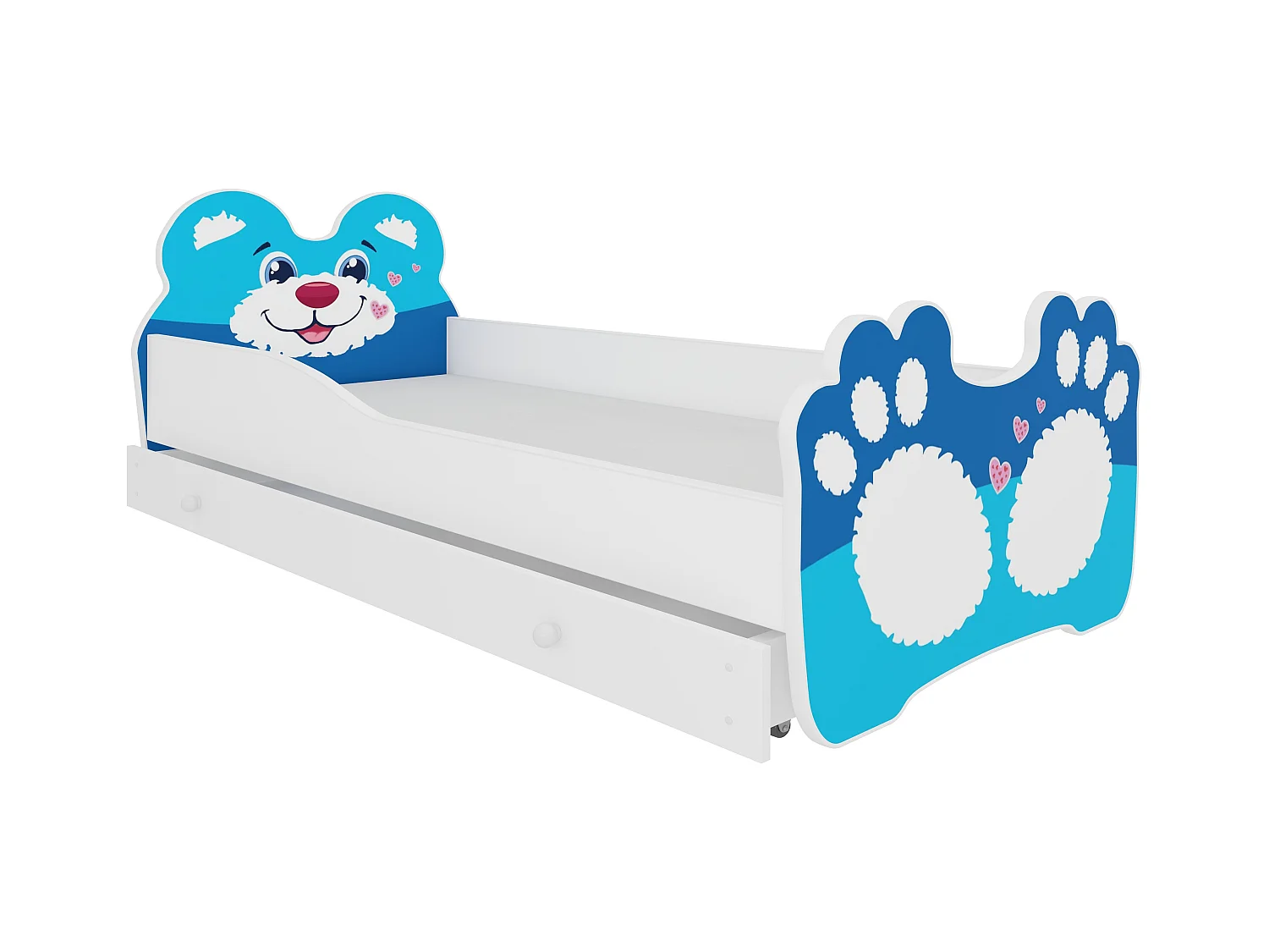 Lit enfant avec motif petit lion bleu 70x140 ou 80x160 - Matelas inclus - Tiroir de rangement-80x160-Tiroirs Avec tiroir