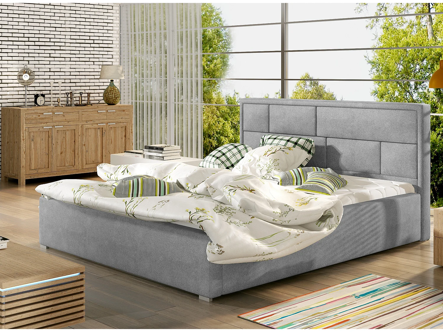 Volwassen bed met Lenzo boxspring – Gewatteerd fluweel-Kleur Grijs-Slapen 140x200cm