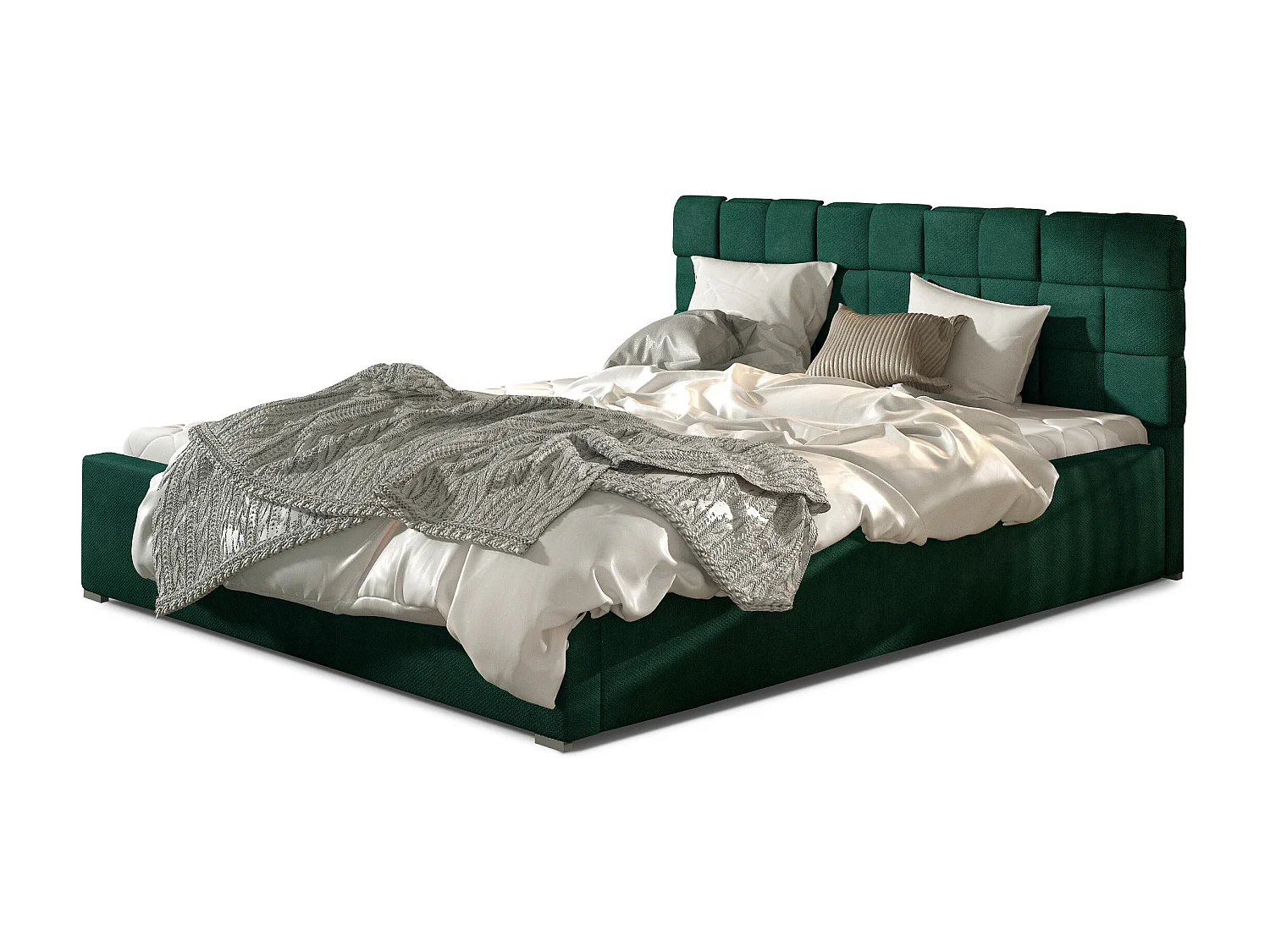 Lit moderne 160x200 capitonné velours vert Kandy