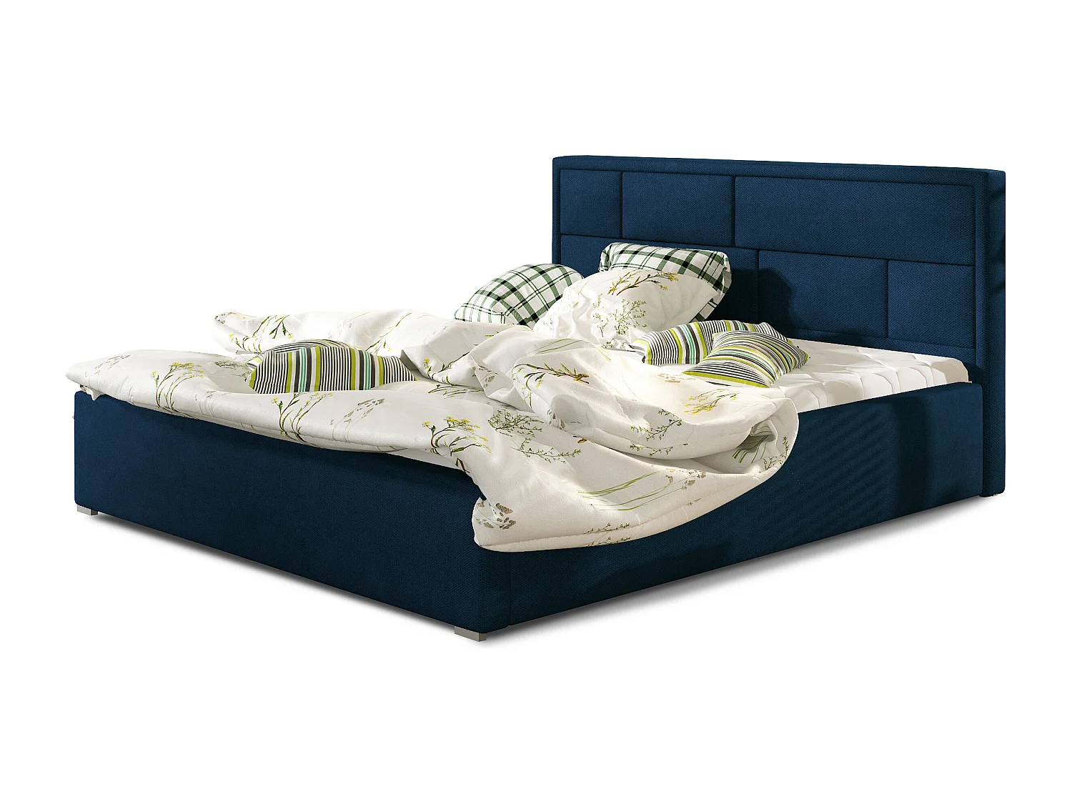 Volwassen bed met Lenzo boxspring – Gewatteerd fluweel-Kleur Middernacht blauw-Slapen 180x200cm