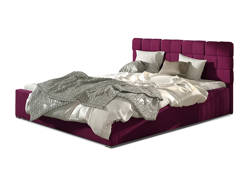 Lit moderne 160x200 capitonné velours bordeaux Kandy