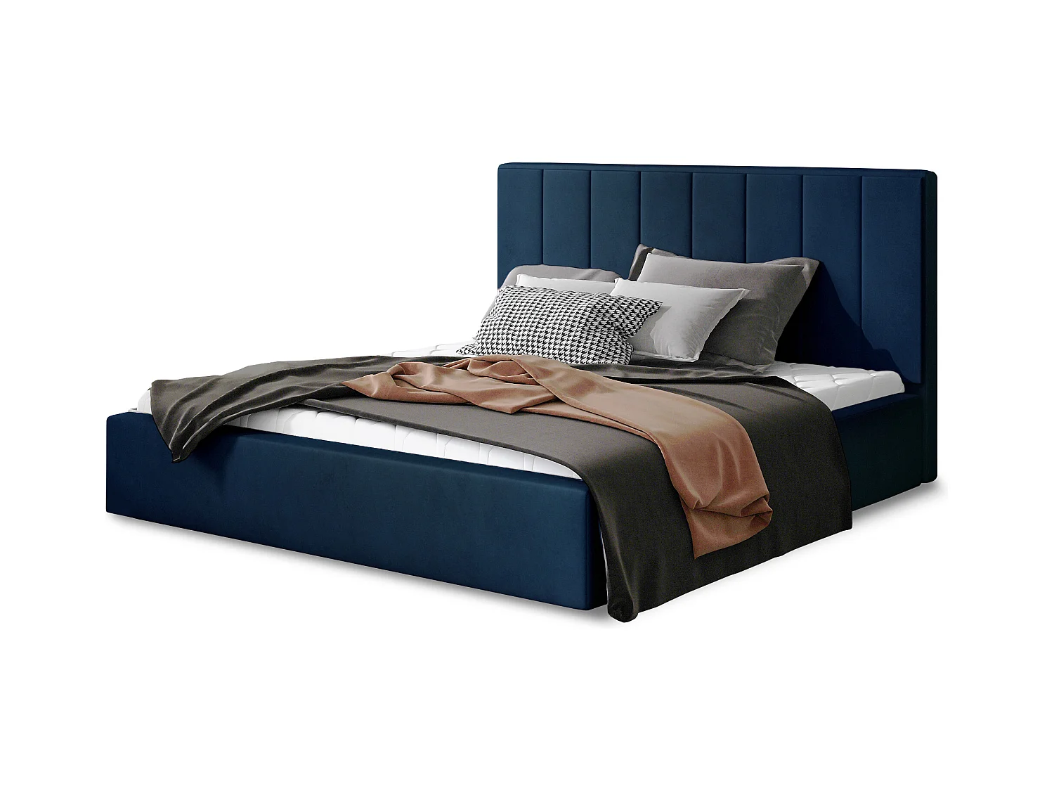 Vareze luxe fluwelen gestoffeerd bed-Kleur Donkerblauw-Slapen 140x200cm-Versie met boxspring