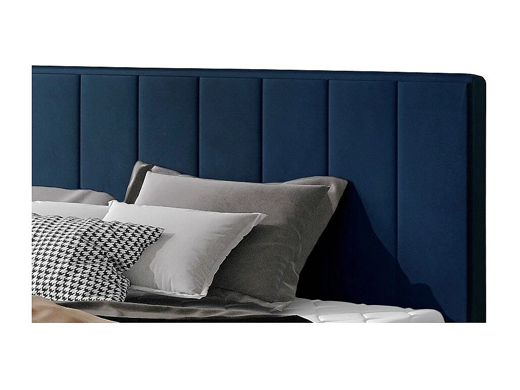 Lit rembourré de luxe velours Vareze-Couleur Bleu nuit-140x200-Version avec sommier