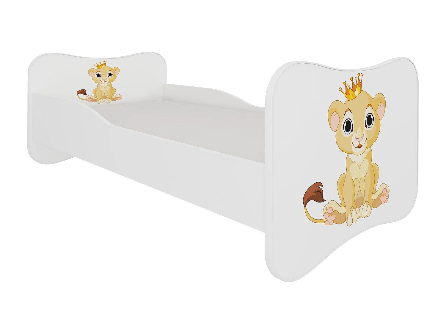 Lit enfant bois blanc imprimé petit roi lion 70x140 ou 80x160 - Sommier et matelas inclus - Ondula-80x160