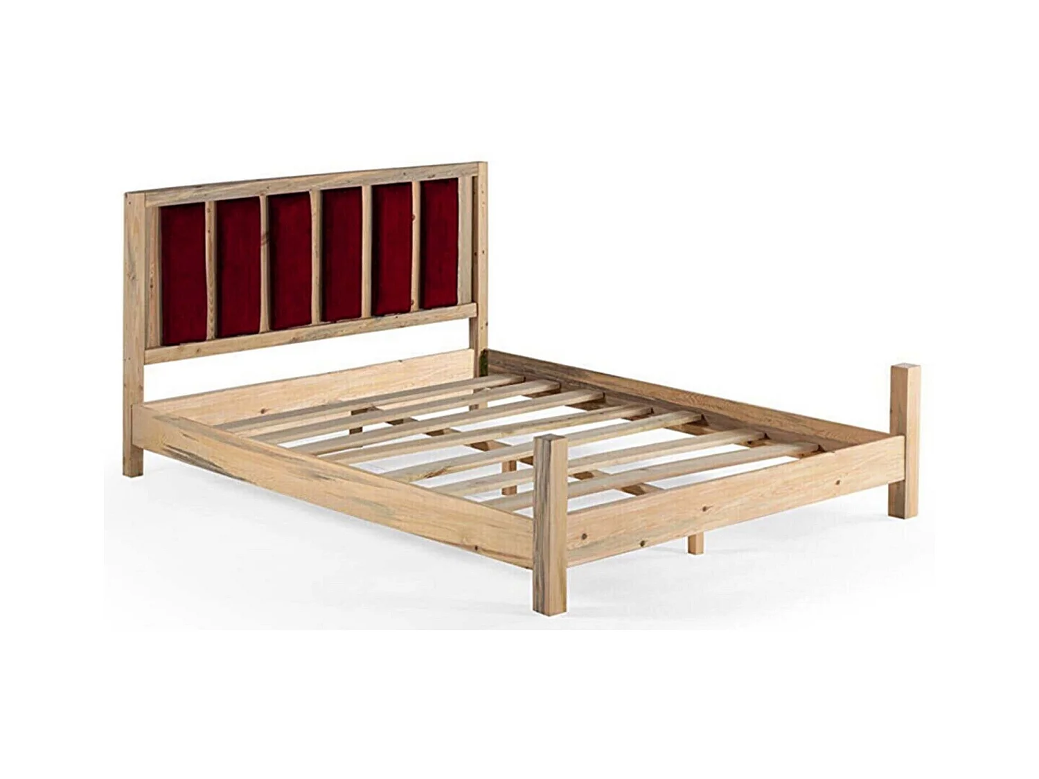 Lit en bois massif clair avec tête de lit tissu doux Mirenda - 7 tailles-Couleur Bordeaux-200x200
