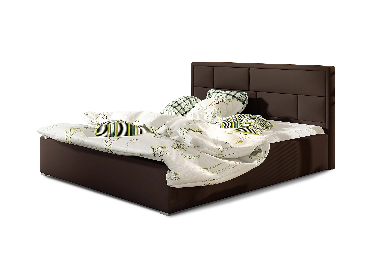 Lit double simili cuir marron tête de lit capitonnée Lenzo - 4 tailles-140x200
