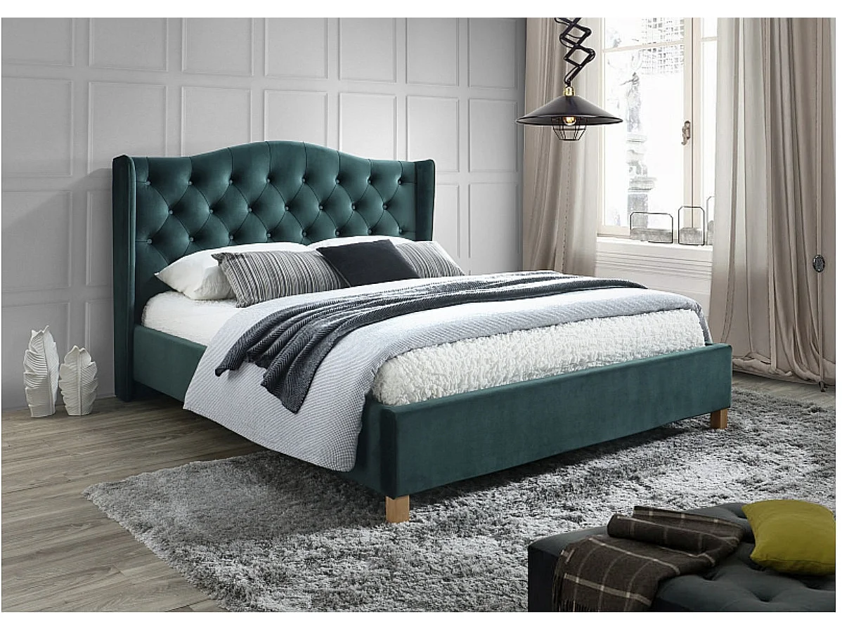 Lit double en velours tapissé Kalane 160cm-Couleur Vert épinard