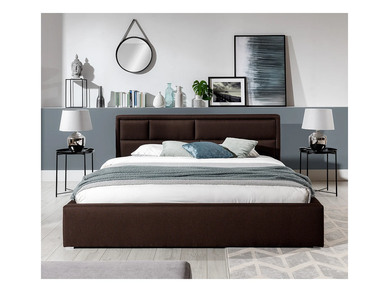 Lit double velours vert tête de lit capitonnée Lenzo - 4 tailles-160x200