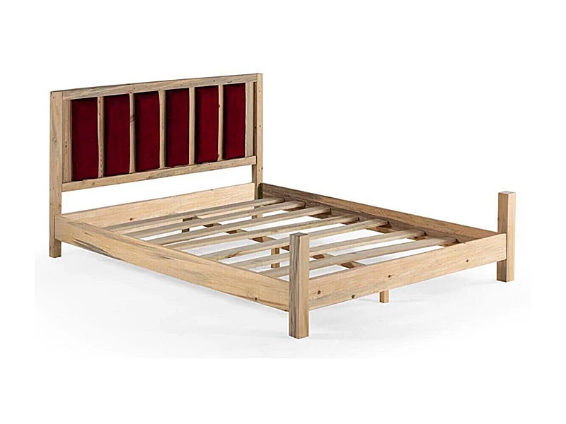 Lit en bois massif clair avec tête de lit tissu doux Mirenda - 7 tailles-Couleur Bordeaux-100x200