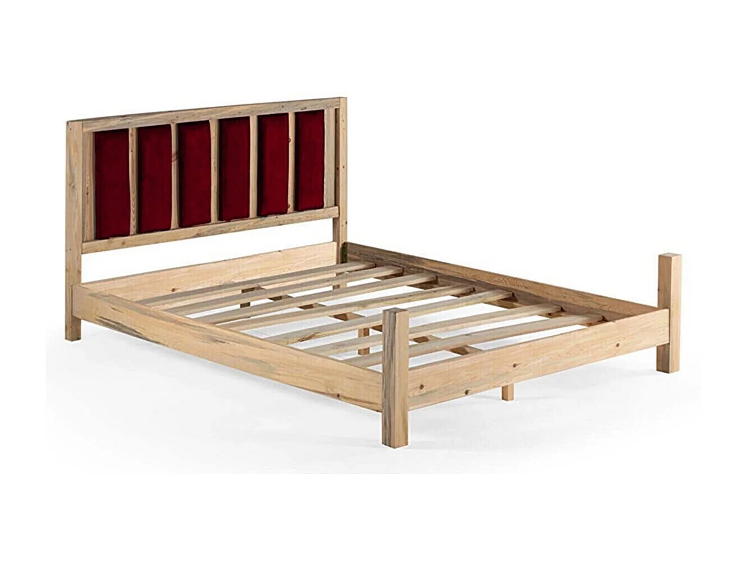 Lit en bois massif clair avec tête de lit tissu doux Mirenda - 7 tailles-Couleur Bordeaux-100x200