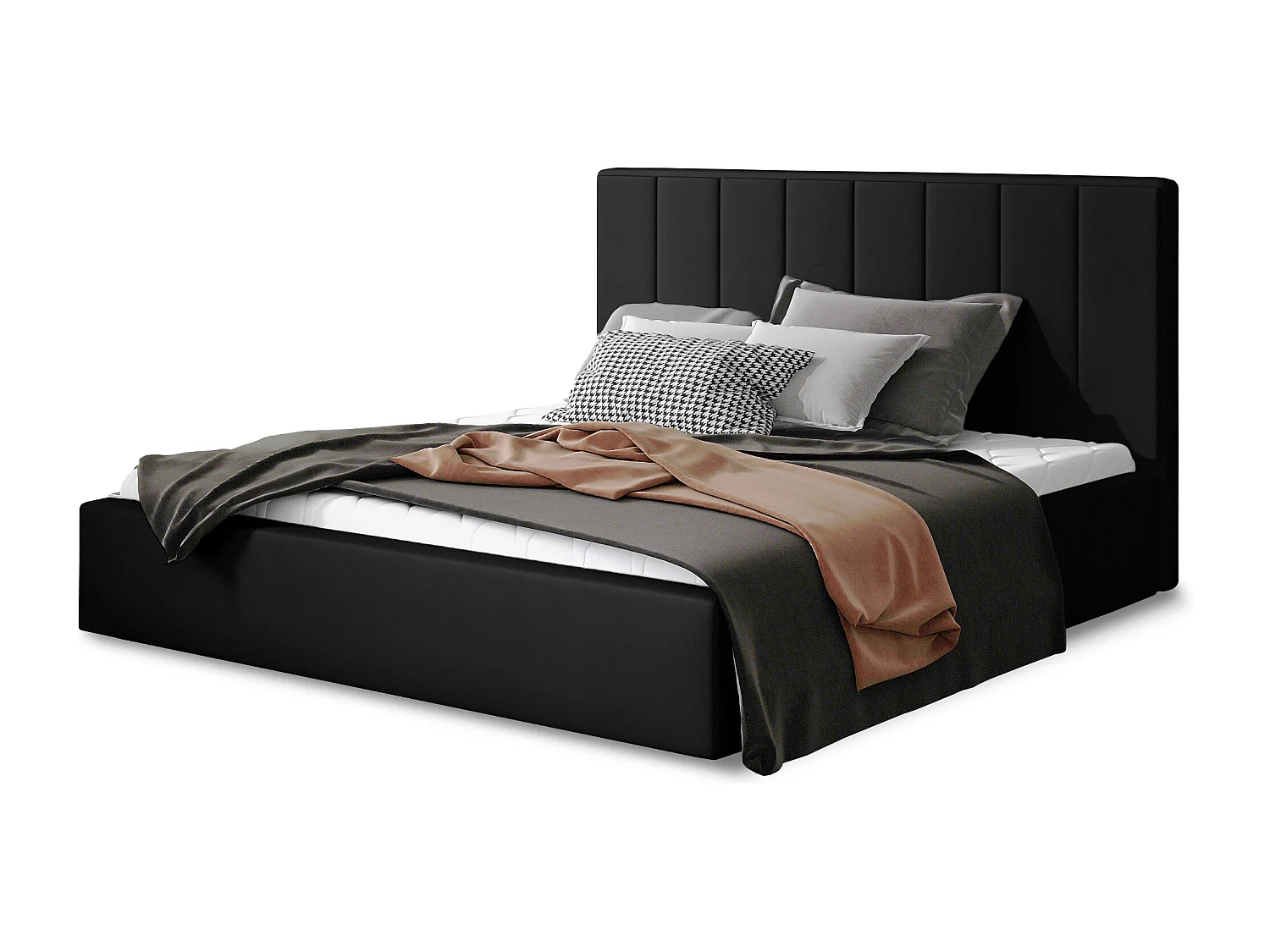 Vareze luxe kunstleer gestoffeerd bed-Kleur Zwart-Slapen 200x200cm-Versie met boxspring
