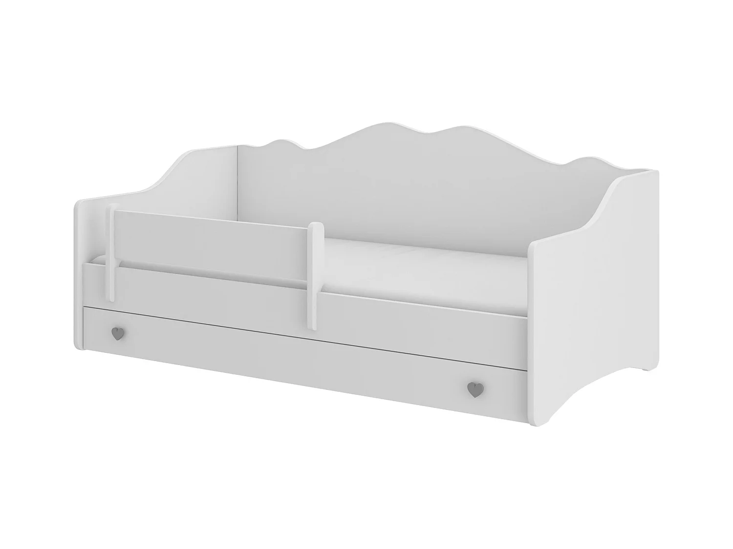 Lit enfant avec tiroirs de rangement bois blanc 80x160 petit coeur gris Belly