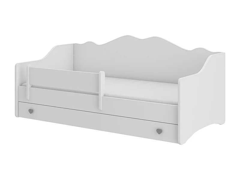 Lit enfant avec tiroirs de rangement bois blanc 80x160 petit coeur gris Belly