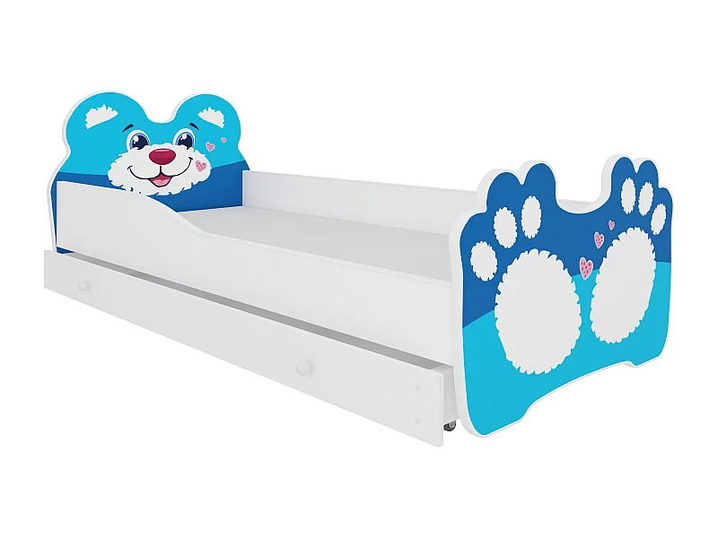 Lit enfant avec motif petit lion bleu 70x140 ou 80x160 - Matelas inclus - Tiroir de rangement-70x140