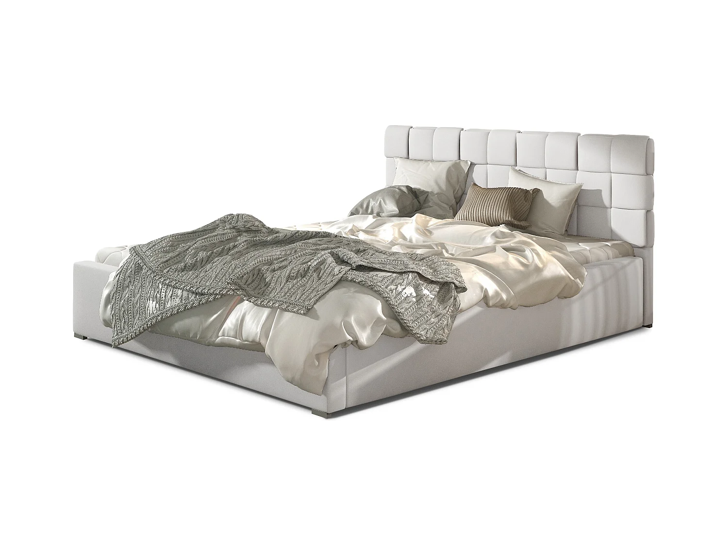 Lit moderne 140x200 capitonné simili cuir blanc Kandy