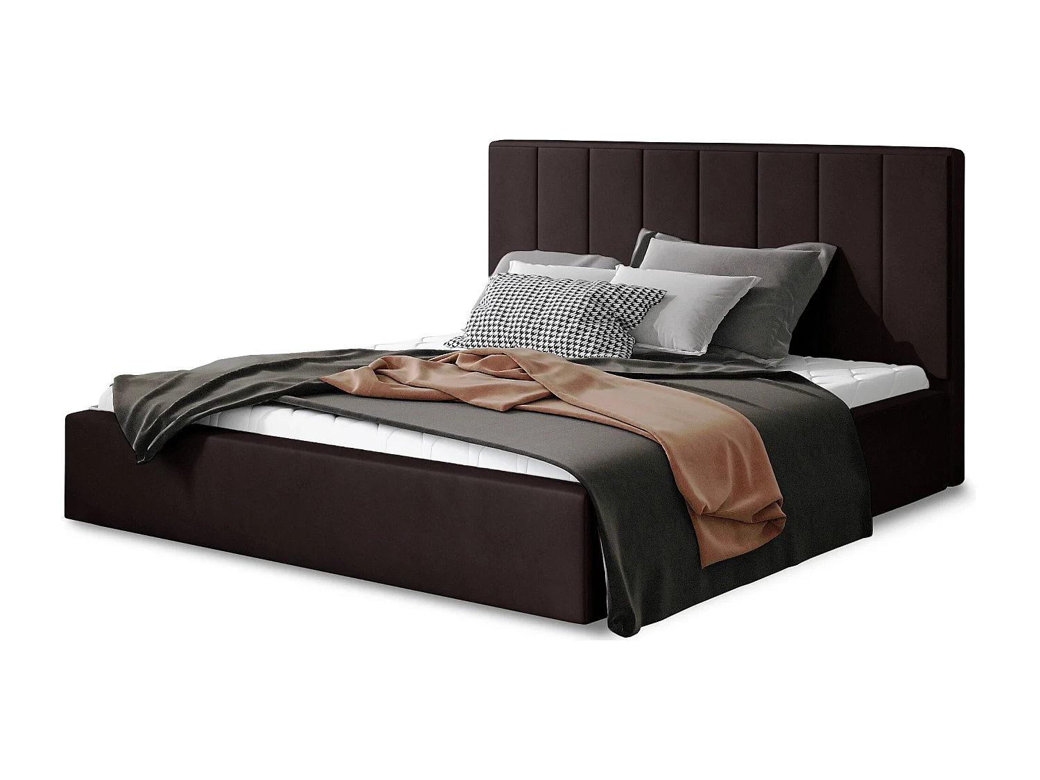 Lit rembourré de luxe velours Vareze-Couleur Marron-180x200-Version avec sommier