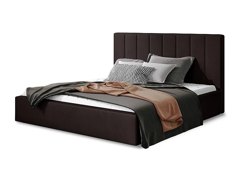 Lit rembourré de luxe velours Vareze-Couleur Marron-180x200-Version avec sommier