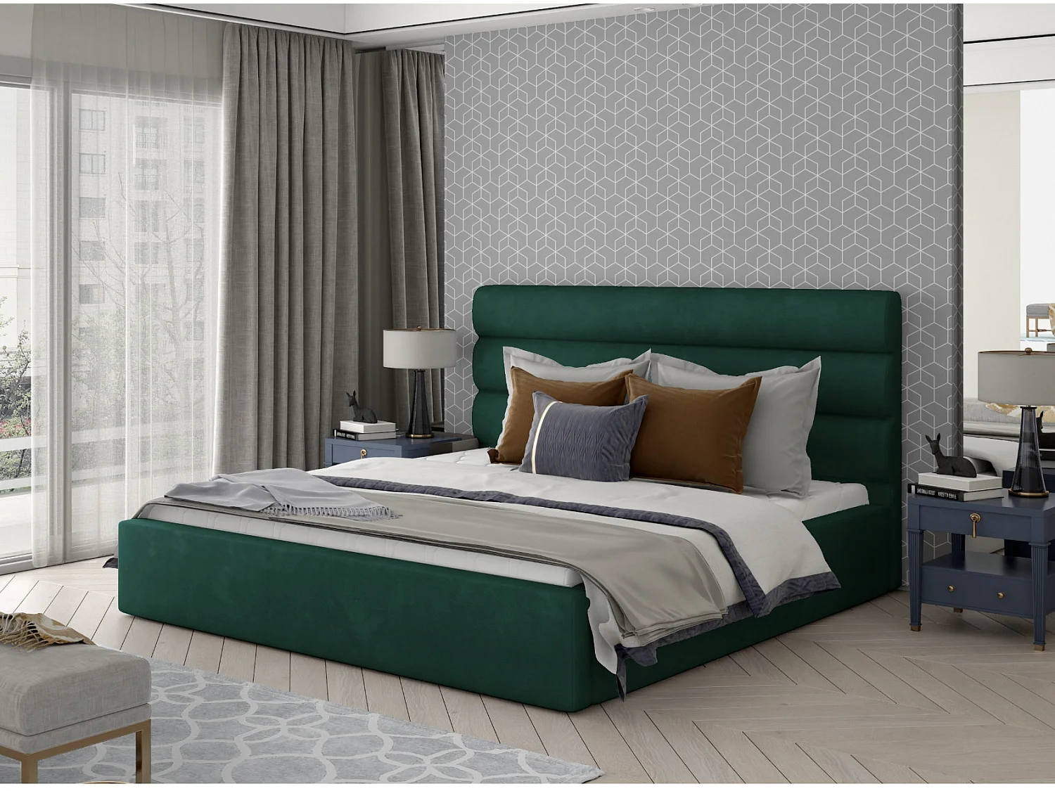 Lit design velours bleu Klarina - 4 tailles-200x200