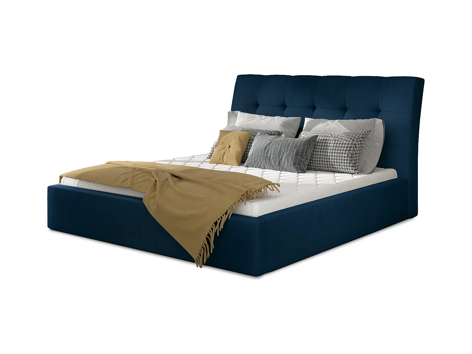 Klein donkerblauw fluwelen gestoffeerd tweepersoonsbed - 4 maten-Slapen 180x200cm