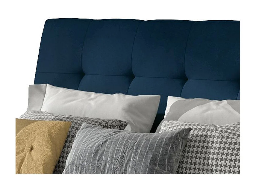 Klein donkerblauw fluwelen gestoffeerd tweepersoonsbed - 4 maten-Slapen 180x200cm