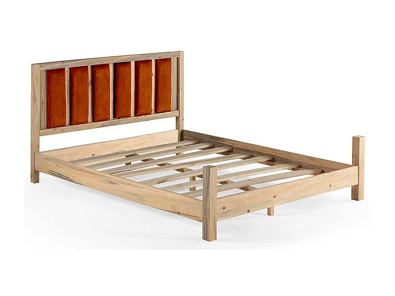 Lit en bois massif clair avec tête de lit tissu doux Mirenda - 7 tailles-Couleur Orange-100x200