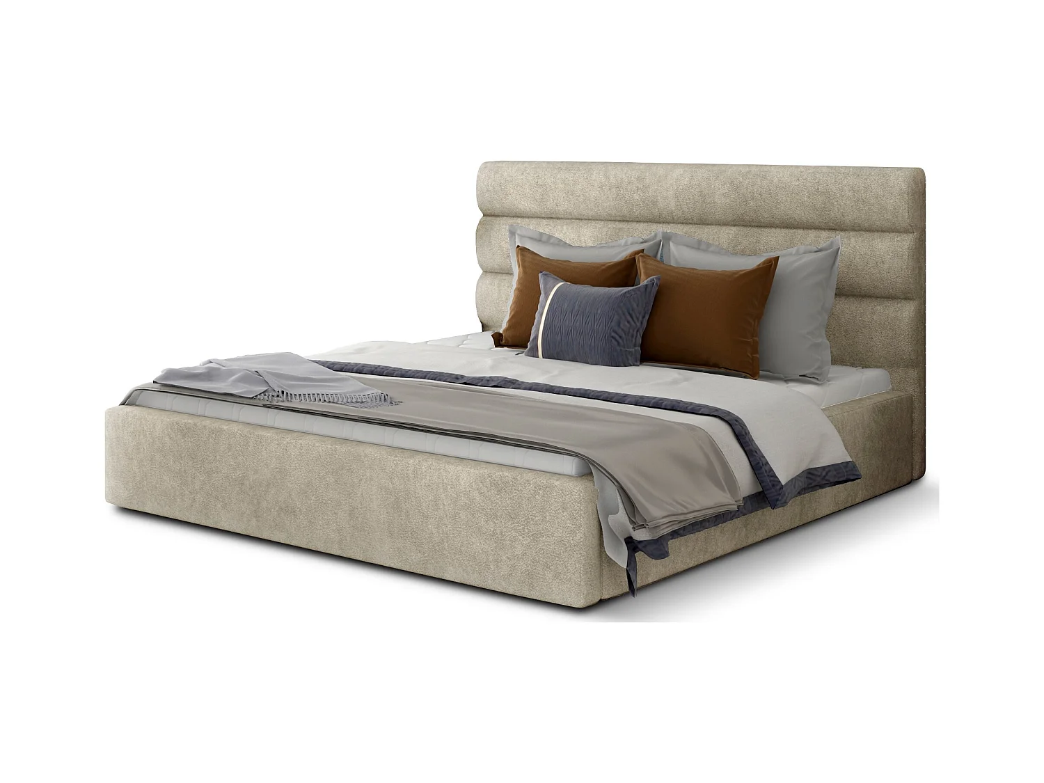 Lit design tissu beige clair Klarina - 4 tailles-140x200