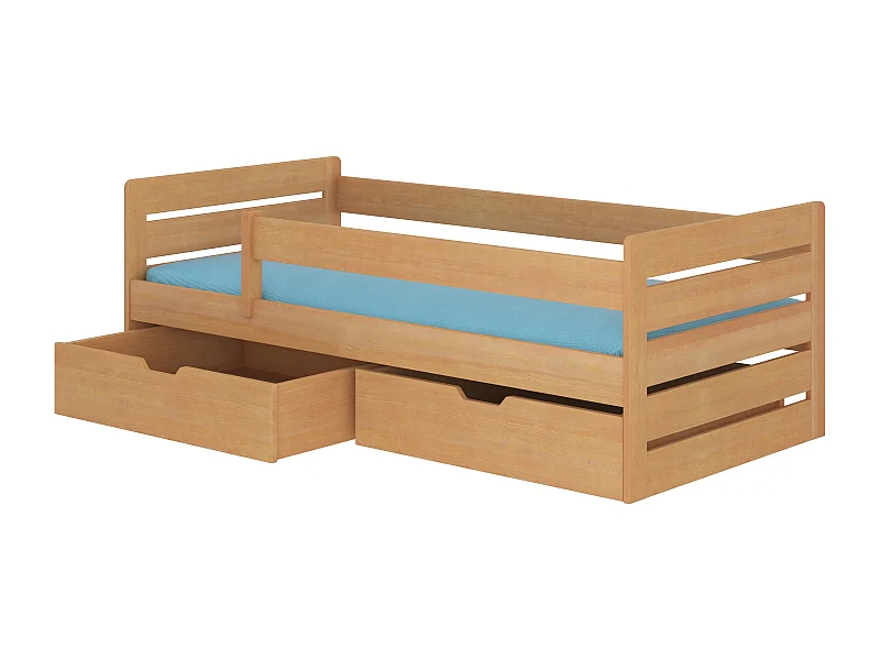 Lit enfant bois pin meil 90x200 avec 2 tiroirs de rangement Kiko
