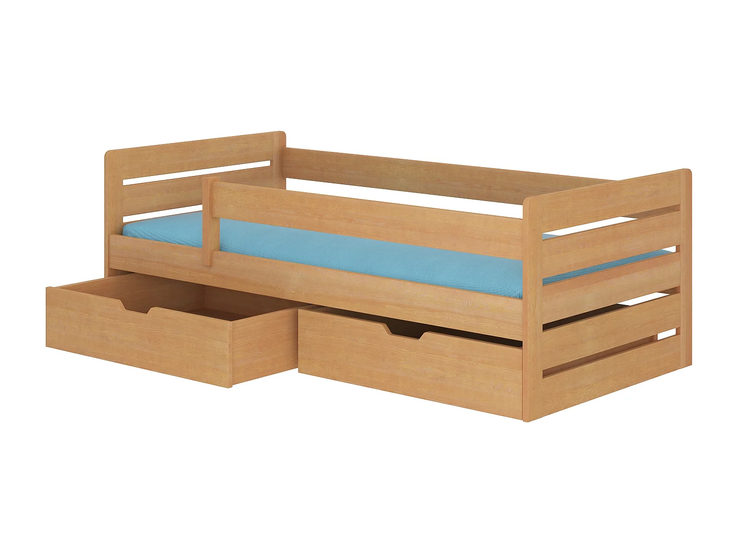 Lit enfant bois pin meil 90x200 avec 2 tiroirs de rangement Kiko