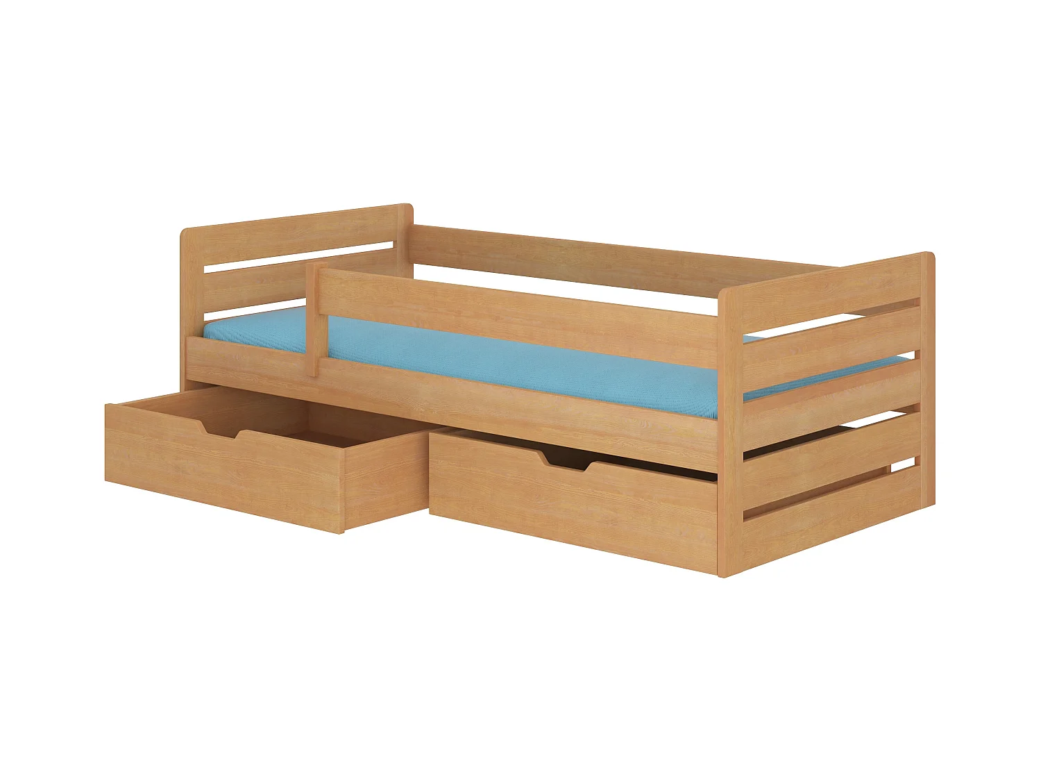Lit enfant bois pin meil 90x200 avec 2 tiroirs de rangement Kiko