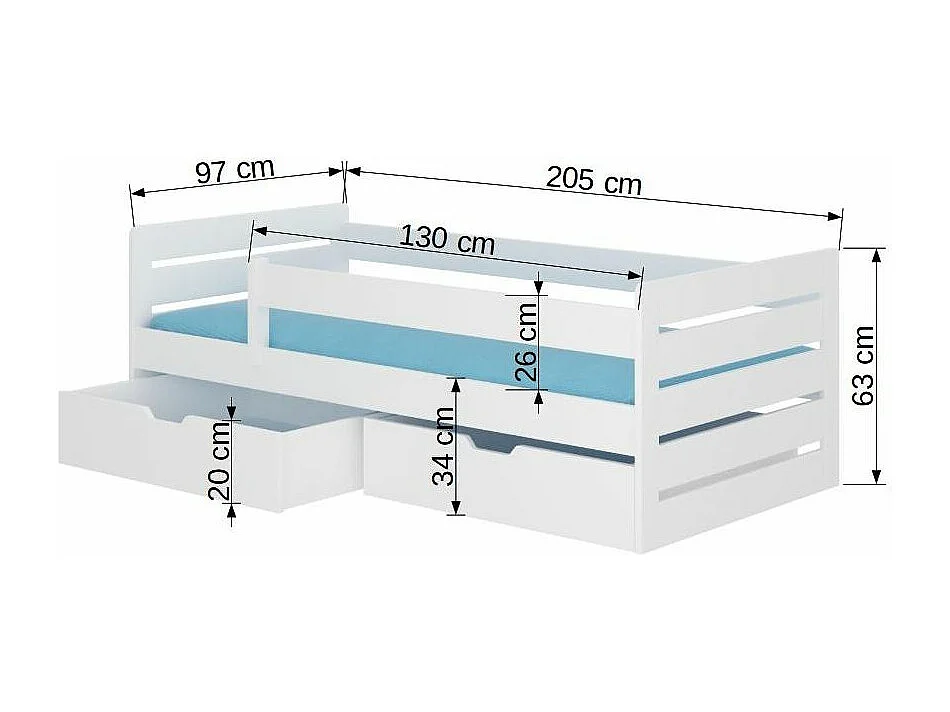 Lit enfant bois pin meil 90x200 avec 2 tiroirs de rangement Kiko