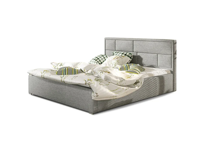 Lit double tissu gris clair tête de lit capitonnée Lenzo - 4 tailles-180x200