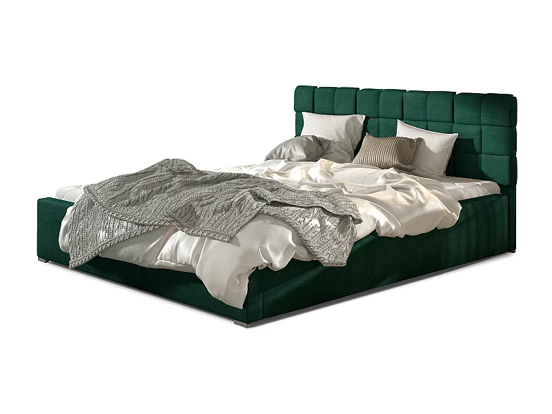 Lit moderne 200x200 capitonné velours vert Kandy