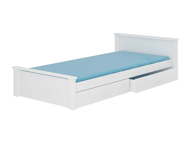 Lit enfant bois pin blanc 90x200 avec 2 tiroirs de rangement Lydia