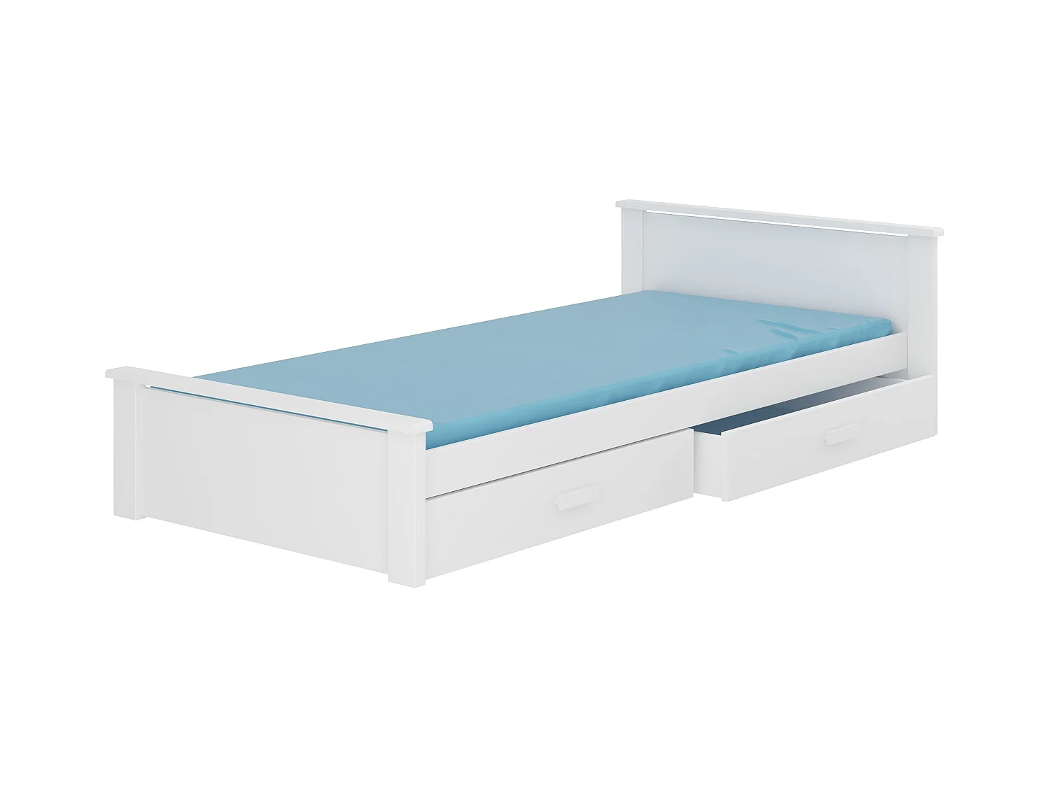 Lit enfant bois pin blanc 90x200 avec 2 tiroirs de rangement Lydia