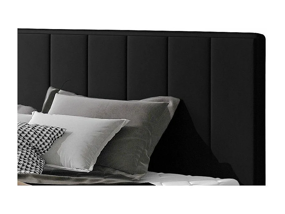 Lit rembourré de luxe cuir synthétique Vareze-Couleur Noir-160x200-Version avec sommier