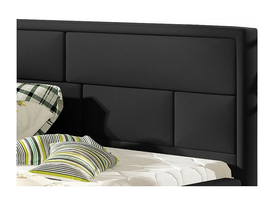 Lit double simili cuir noir tête de lit capitonnée Lenzo - 4 tailles-140x200