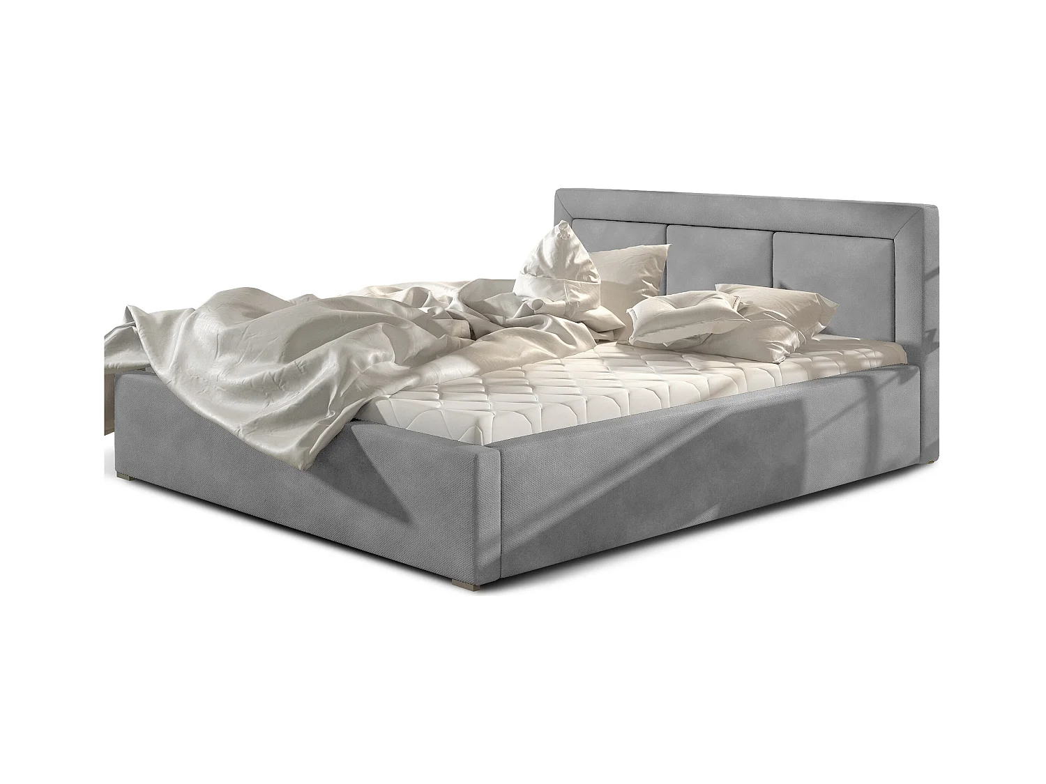 Lit velours gris clair grand carré capitonné Berlino - 4 tailles-180x200
