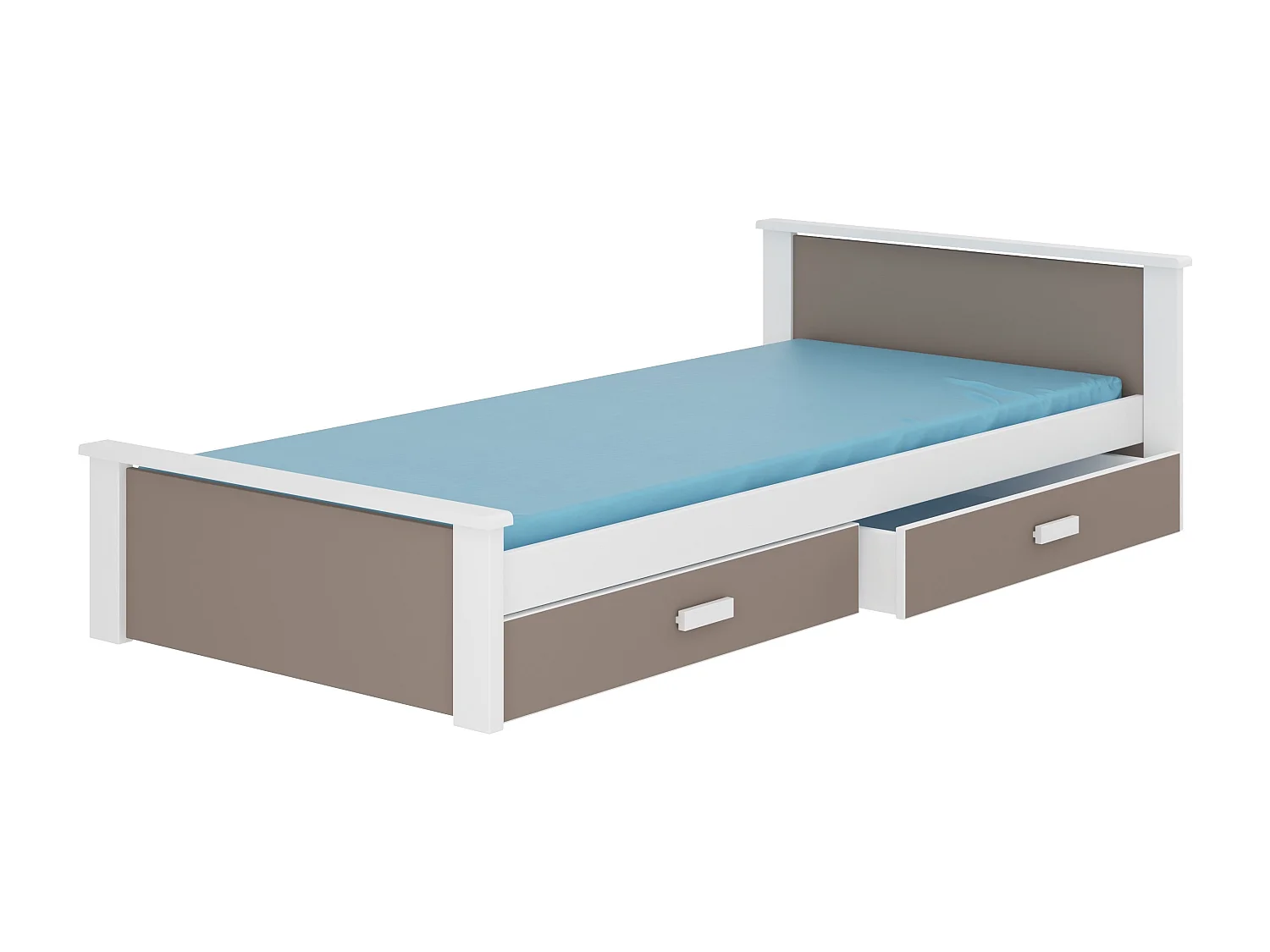 Lit enfant bois pin blanc et bois taupe 90x200 avec 2 tiroirs de rangement Lydia