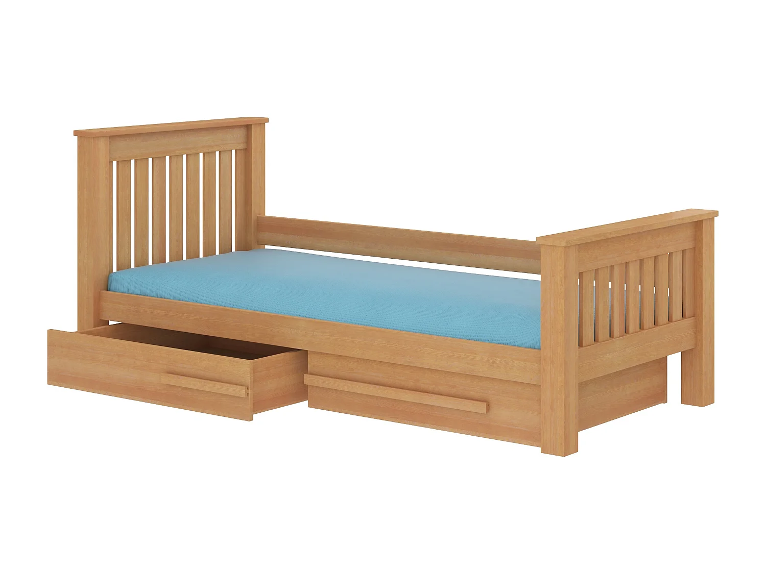 Lit enfant bois pin miel 90x200 avec 2 tiroirs de rangement Rallye