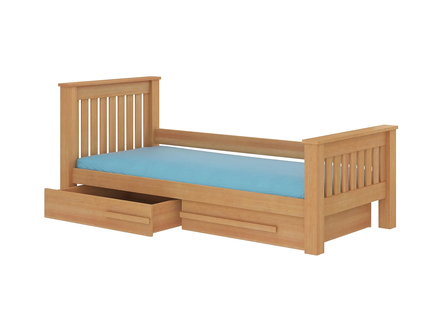 Lit enfant bois pin miel 90x200 avec 2 tiroirs de rangement Rallye