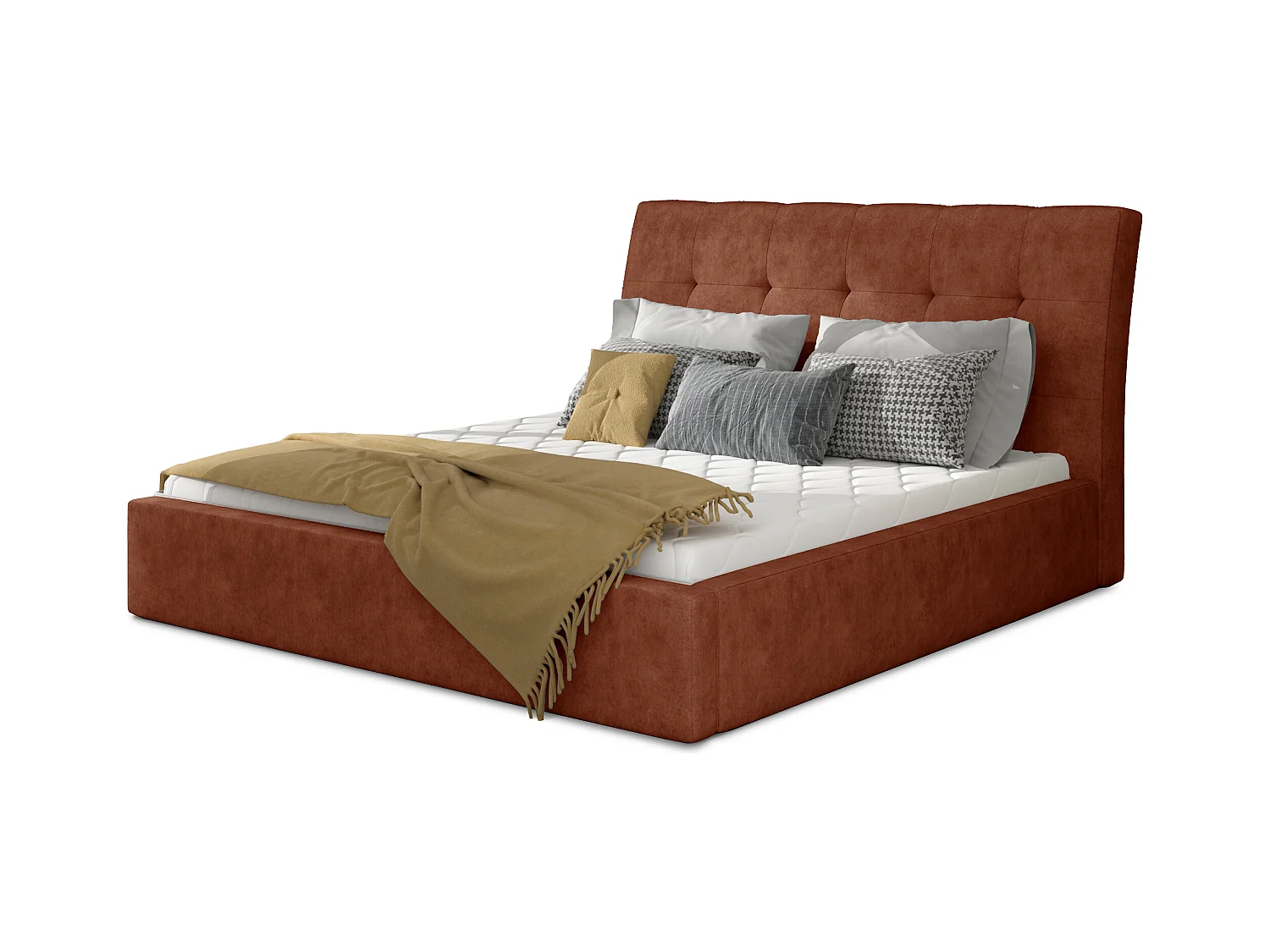 Lit double capitonné tissu rouge brique Klein - 4 tailles-160x200