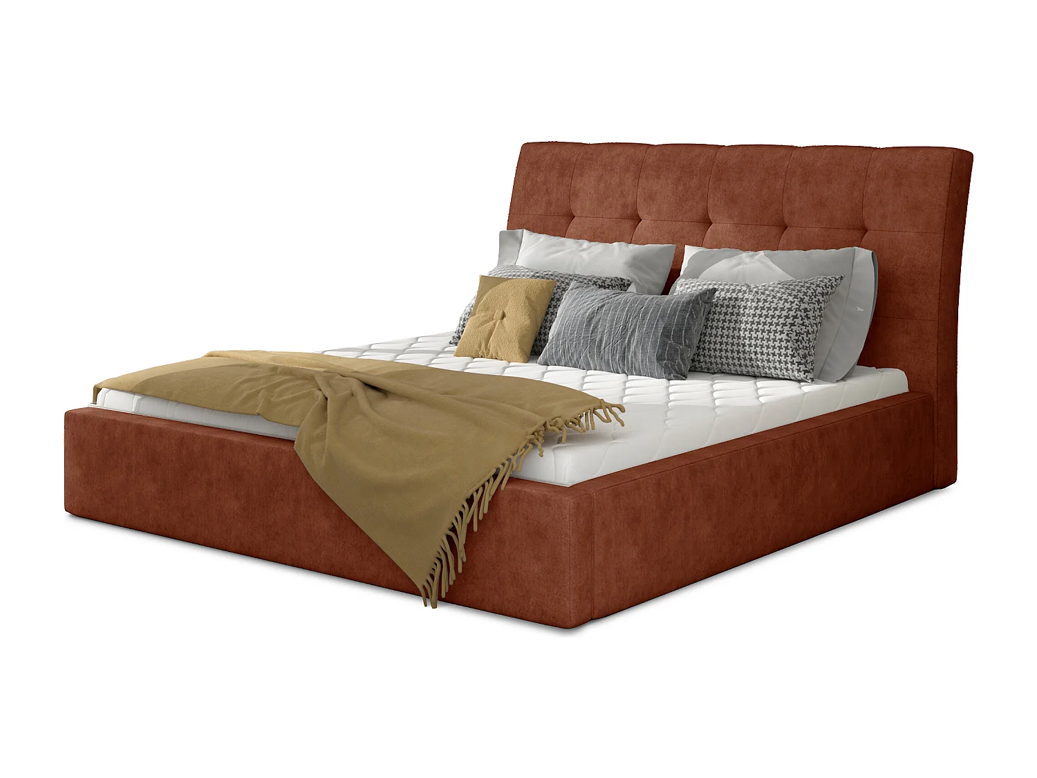 Lit double capitonné tissu rouge brique Klein - 4 tailles-160x200