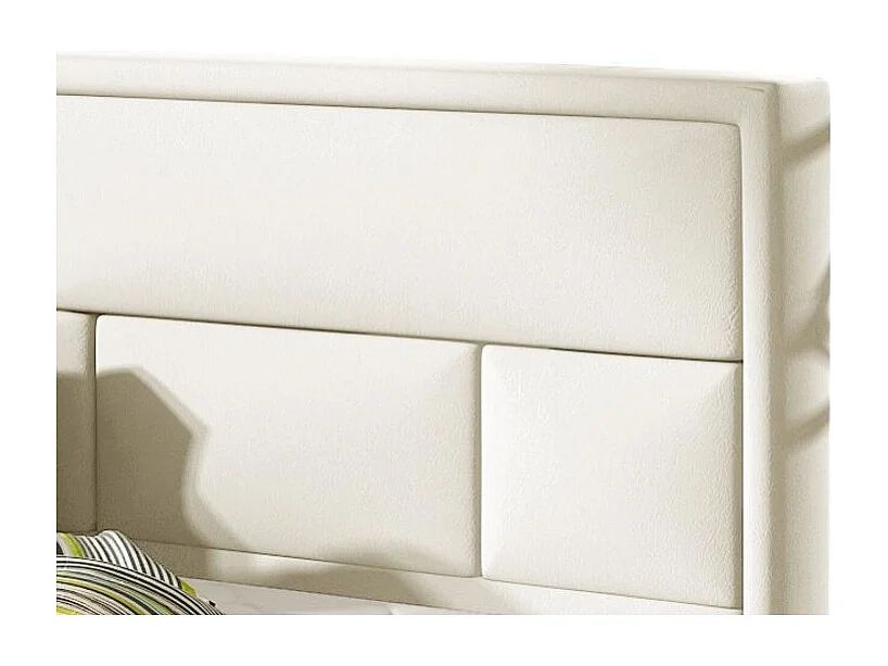 Lit double simili cuir beige clair tête de lit capitonnée Lenzo - 4 tailles-160x200