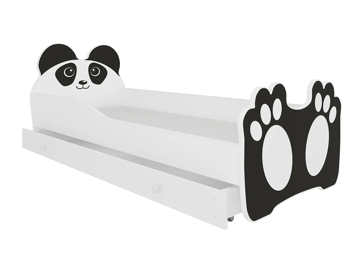 Lit enfant avec motif petit panda 70x140 ou 80x160 - Matelas inclus - Tiroir de rangement-70x140-Tiroirs Avec tiroir