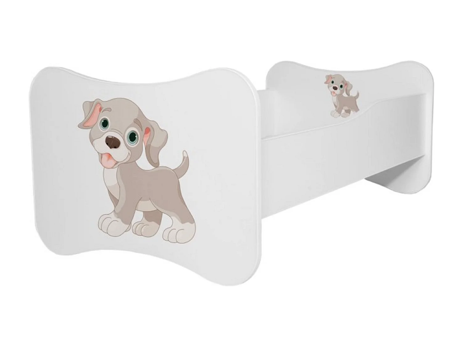 Lit enfant bois blanc imprimé petit chien 70x140 ou 80x160 - Sommier et matelas inclus - Ondula-80x160