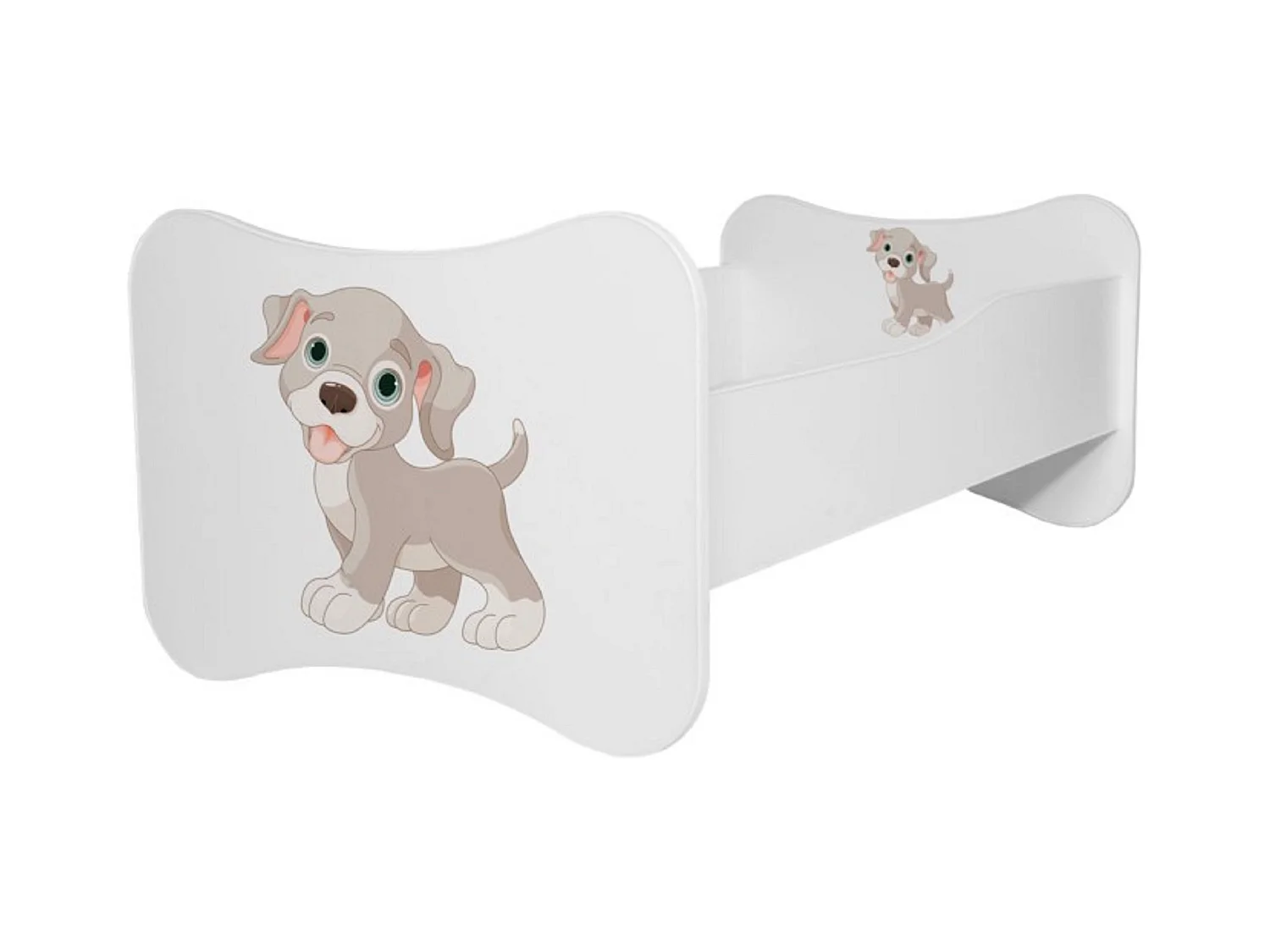 Wit houten kinderbed met print hondje 70x140 of 80x160 cm - Boxspring en matras inbegrepen - Ondula-Slapen 80x160cm