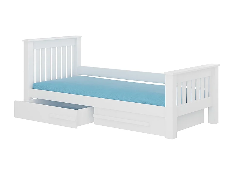 Lit enfant bois pin blanc 90x200 avec 2 tiroirs de rangement Rallye