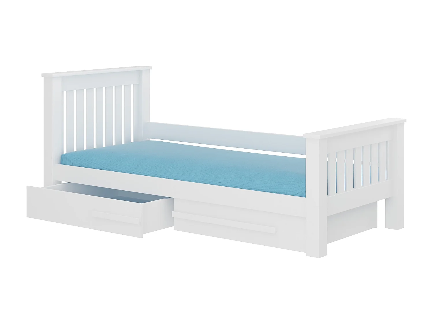 Lit enfant bois pin blanc 90x200 avec 2 tiroirs de rangement Rallye